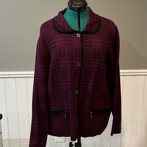 Jones New York Purple and Black Houndstooth Knit Jacket
